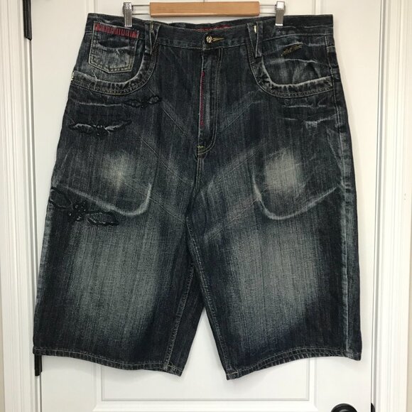 Vintage Stash House Embellished Jean Shorts Mens Size 40 100% Cotton Baggy Denim - Picture 3 of 16